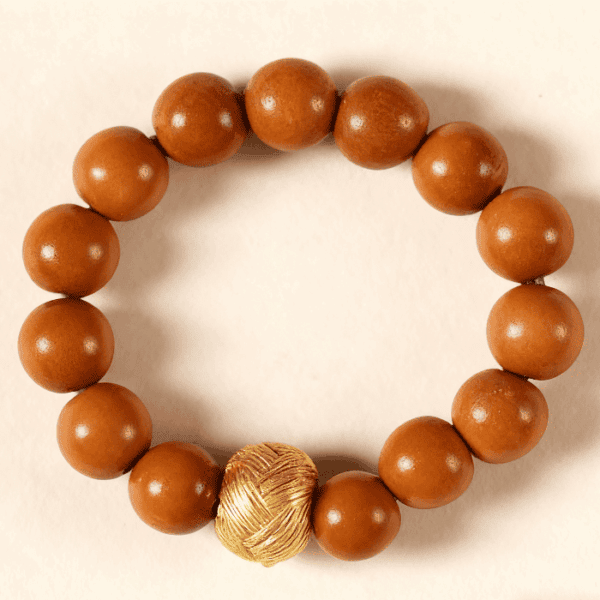 Olive Wood Bead Ring with Textured Golden Accent – Women’s Natural Elegance