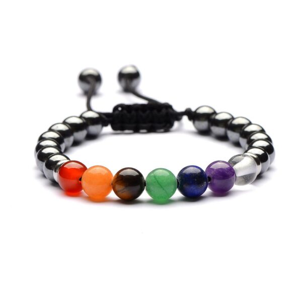 7ChakraHematiteBracelet1 7 Chakra Hematite Bracelet - Promote Wellness - Buddha & Karma