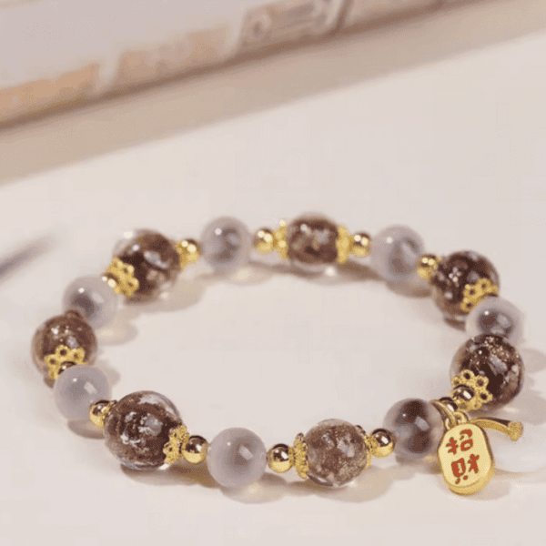 Pink Agate & Luminous Glass Fortune Bracelet