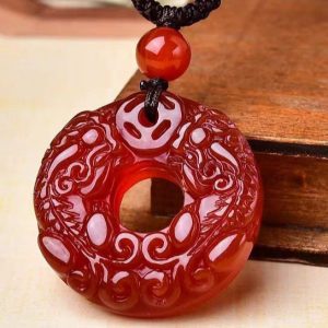Red Agate Carved Donut Pendant – Protection & Vitality Amulet