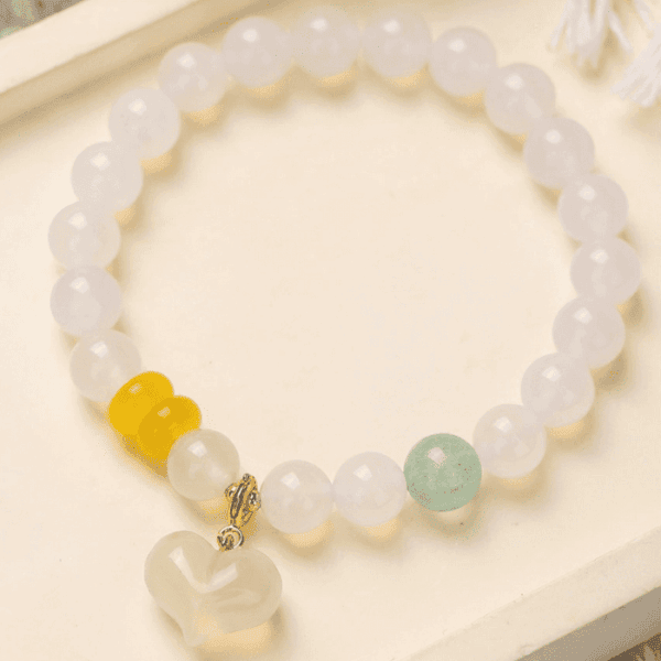 Pure Heart Bracelet – White Agate & Chalcedony with Heart Charm