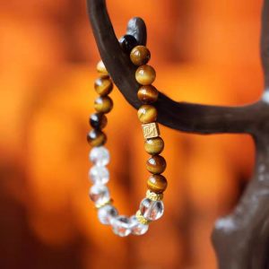 Tiger’s Eye & Crackle Clear Quartz Bracelet – Focus & Clarity