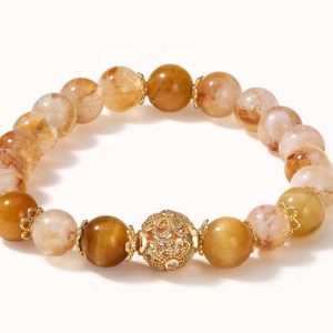 Golden Wealth Bracelet – Citrine or Yellow Phantom Quartz with Tiger’s Eye & Gold Filigree