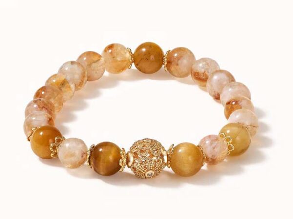 8mm_-2 Golden Wealth Bracelet – Citrine or Yellow Phantom Quartz with Tiger’s Eye & Gold Filigree