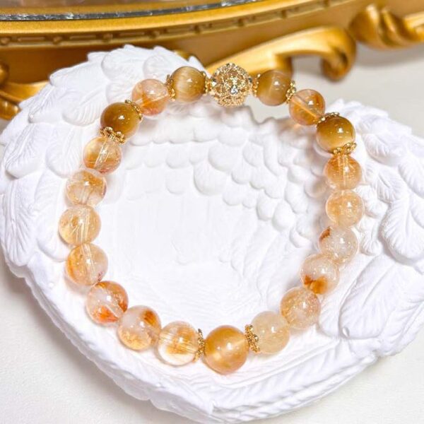 8mm_-3 Golden Wealth Bracelet – Citrine or Yellow Phantom Quartz with Tiger’s Eye & Gold Filigree