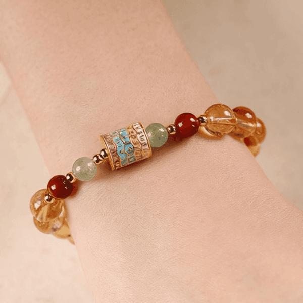 Golden Citrine Bracelet with Five-Color Prayer Wheel – Prosperity & Protection