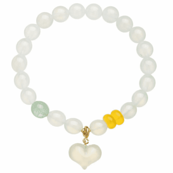 Pure Heart Bracelet – White Agate & Chalcedony with Heart Charm