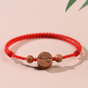 Peachwood Yin-Yang Fish Red String Bracelet – Guardian Charm (Red or Black)