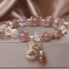 Fortune Bloom Bracelet – Strawberry Quartz & Lucky Money Bag Charm