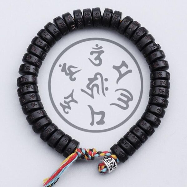Coconut Shell Beads Bracelet with Engraved Mantra - Buddha & Karma