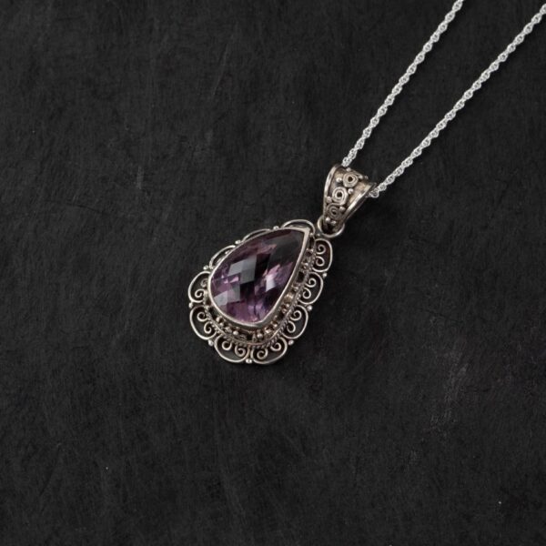 Amethyst Teardrop Filigree Silver Pendant – Clarity & Calm
