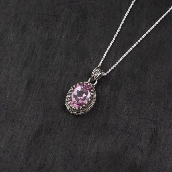 Pink Topaz Woven Halo Silver Pendant – Love & Harmony