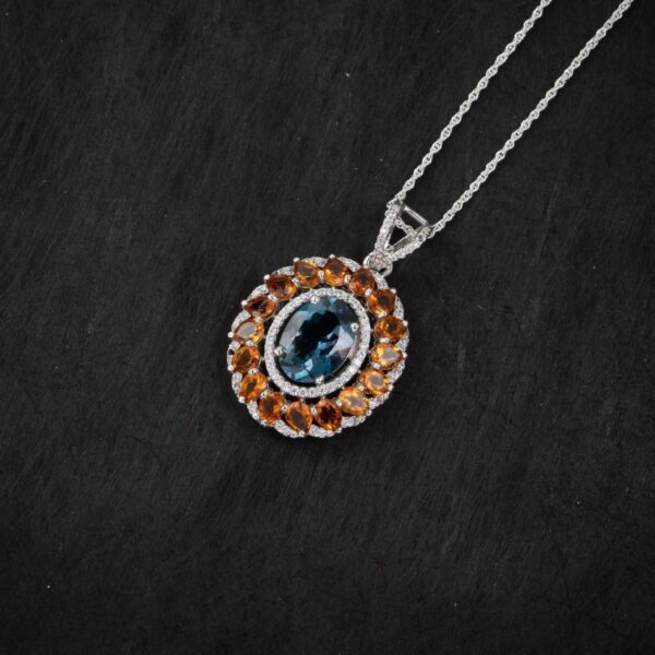 London Blue Topaz & Citrine Sunburst Silver Pendant – Clarity & Joy