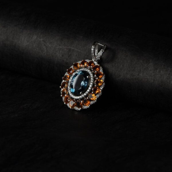 London Blue Topaz & Citrine Sunburst Silver Pendant – Clarity & Joy