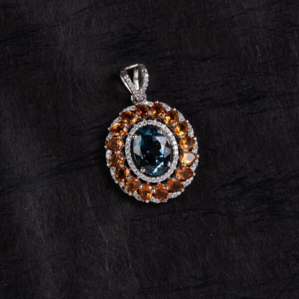 London Blue Topaz & Citrine Sunburst Silver Pendant – Clarity & Joy