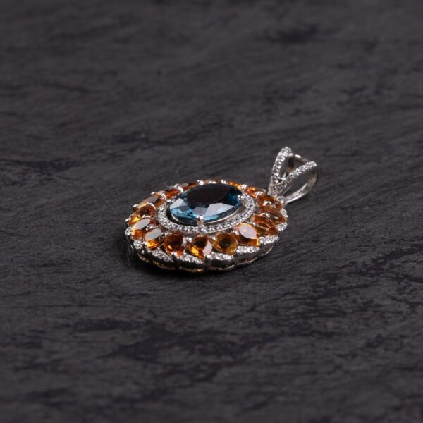 London Blue Topaz & Citrine Sunburst Silver Pendant – Clarity & Joy