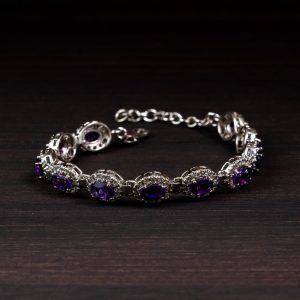 Amethyst Halo Silver Bracelet – Clarity & Calm