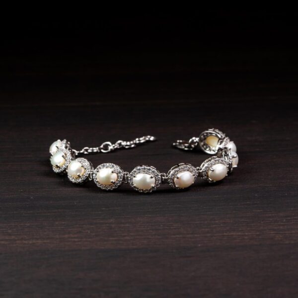 Moonlight Pearl Halo 925 Silver Bracelet – Grace & Serenity