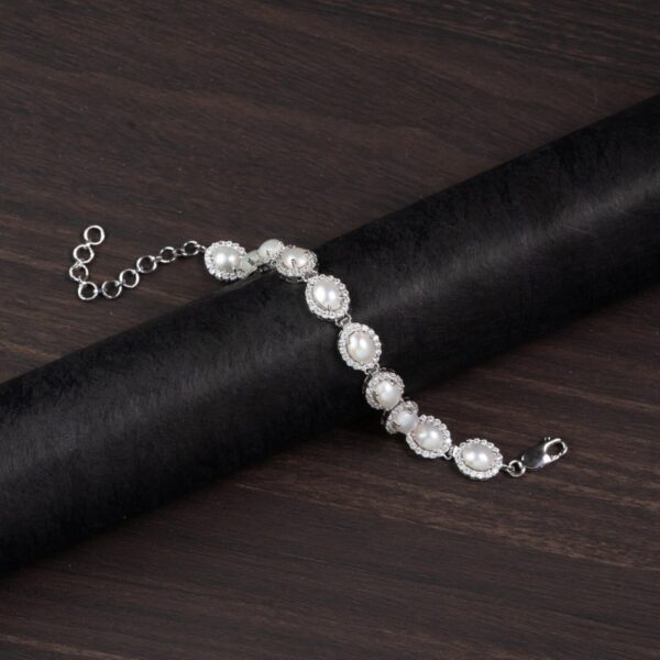Moonlight Pearl Halo 925 Silver Bracelet – Grace & Serenity