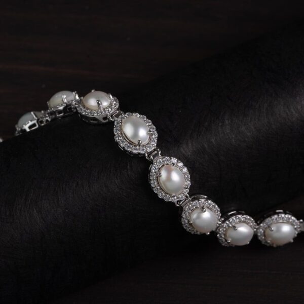 Moonlight Pearl Halo 925 Silver Bracelet – Grace & Serenity