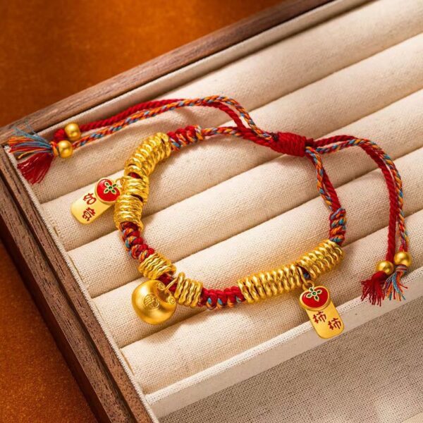 Fortune Coil Red String Bracelet – New Chinese Style, Caishen Coin Charm
