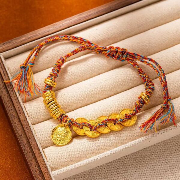 Fortune Coil Red String Bracelet – New Chinese Style, Caishen Coin Charm