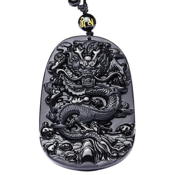 Natural Black Obsidian Dragon Protection Necklace - Buddha & Karma