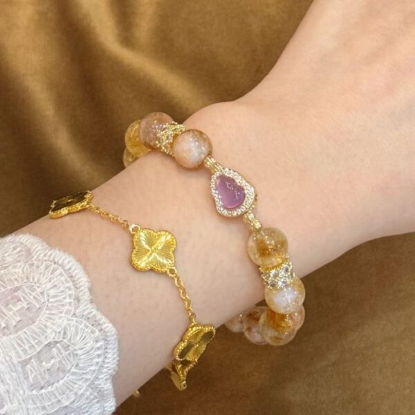 Golden Gourd Wealth Bracelet – Citrine & Rutilated Quartz for Prosperity