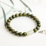 Green Sandalwood Bracelet with White Jade Cylinder – Unisex Balance & Protection