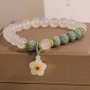 White Jade & Green Aventurine Bracelet with Plum Blossom Charm – Women’s Elegance & Harmony