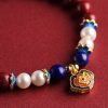 Cinnabar & Pearl Longevity Lock Bracelet – Blessing & Protection