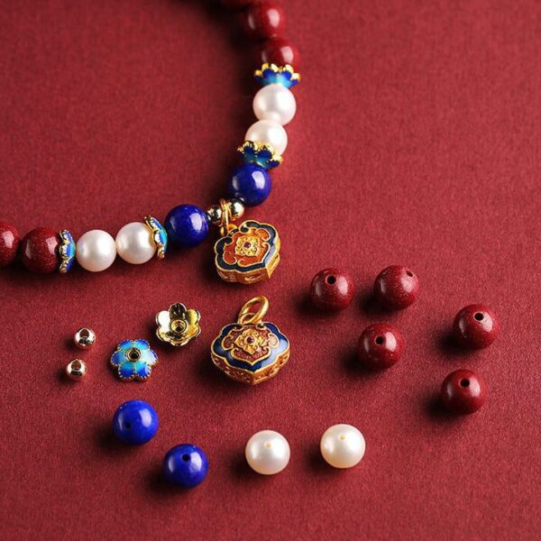 Cinnabar & Pearl Longevity Lock Bracelet – Blessing & Protection