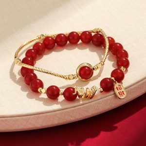 Red Agate Fu Bracelet Set - Buddha & Karma