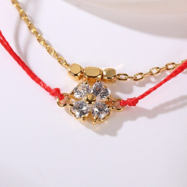 RedStringLuckyCloverBracelet1 Red String Lucky Clover Bracelet - Buddha & Karma
