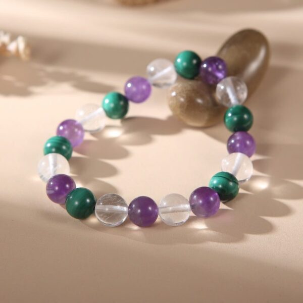 TripleHealingBracelet2 Triple Healing Bracelet – Amethyst, Malachite, Clear Quartz - Buddha & Karma