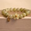 Jade Bloom Bracelet – Green Jade with Gold Floral & “Fu” Charm