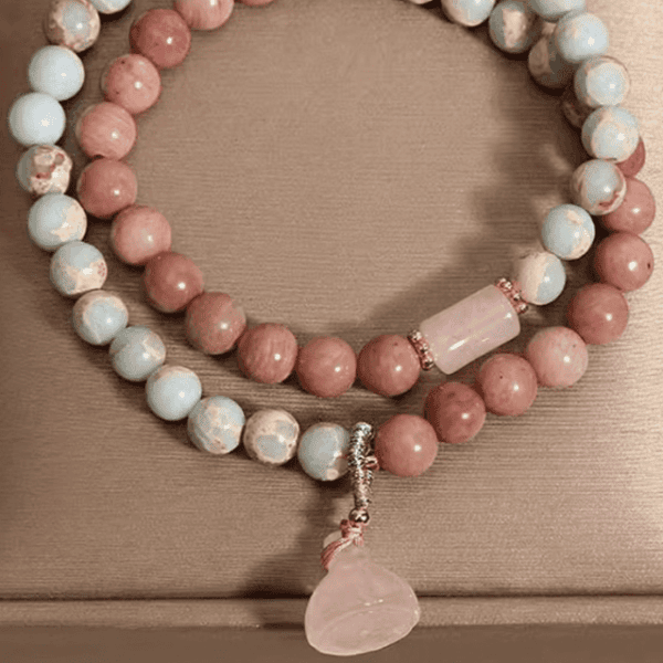 Blush Serenity Bracelet – Rhodochrosite & Shoushan Stone Double Wrapped