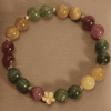 Golden Petal Harmony Bracelet – Multi-Color Tourmaline & Flower Charm