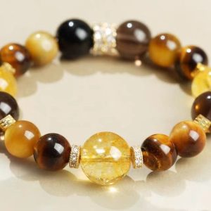 Citrine, Smoky Quartz & Tiger’s Eye Bracelet – Prosperity & Focus