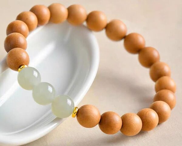 Hetian Jade & Peach Wood Bracelet – Harmony & Grounding
