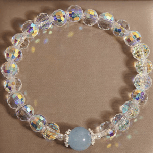 White Crystal Bracelet with Aquamarine Focal – Clarity & Serenity