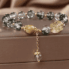 Verdant Vision Bracelet – Green Phantom Quartz & Golden Crystal Charm