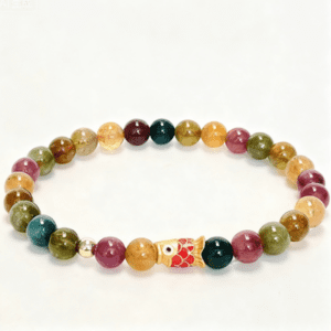 Multi-Color Tourmaline Bracelet with Enamel Fish Bead – Prosperity & Joy
