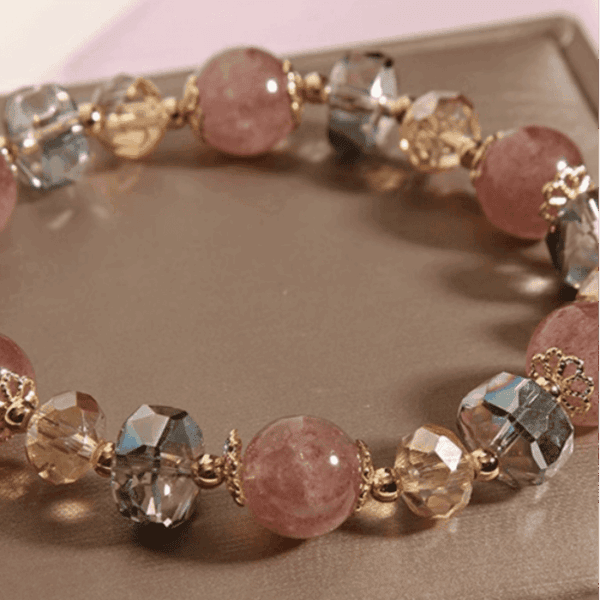 Blossom Charm Bracelet – Strawberry Quartz & Crystal Beads for Love