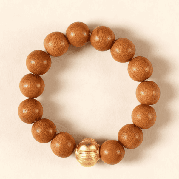 Olive Wood Bead Ring with Golden Accent – Women’s Natural Talisman