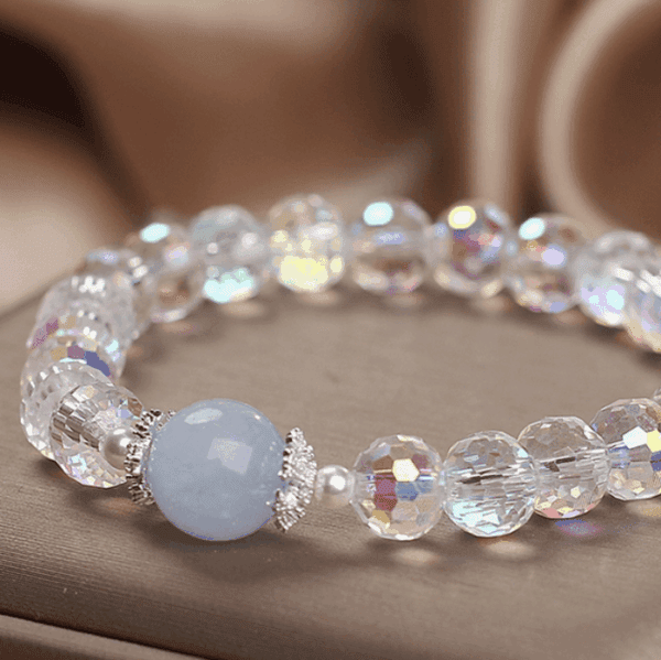 White Crystal Bracelet with Aquamarine Focal – Clarity & Serenity