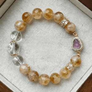Golden Gourd Wealth Bracelet – Citrine & Rutilated Quartz for Prosperity