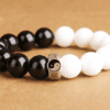 Yin-Yang Obsidian & White Shell Bracelet – 925 Silver Mantra Bead