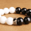 Yin-Yang Obsidian & White Shell Bracelet – 925 Silver Mantra Bead