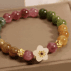 Floral Harmony Bracelet – Multi-Color Tourmaline & Jade Blossom Charm
